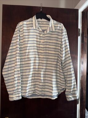 Madewell Women's Blue and White Striped Button-Down Shirt